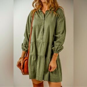 NWT Boutique Olive Pleated tiered mini dress size Small
